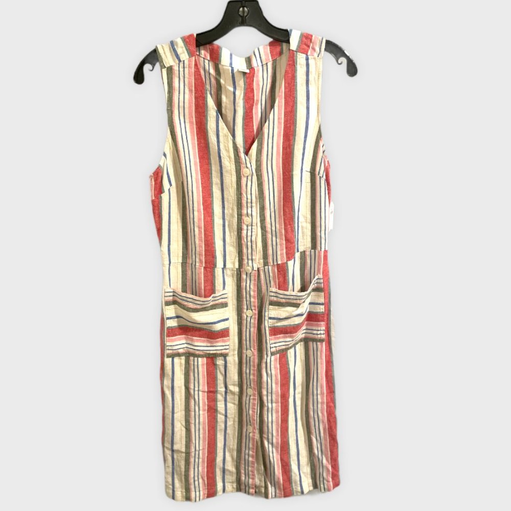 NWT Old Navy Striped Linen Sleeveless Dress, sz M